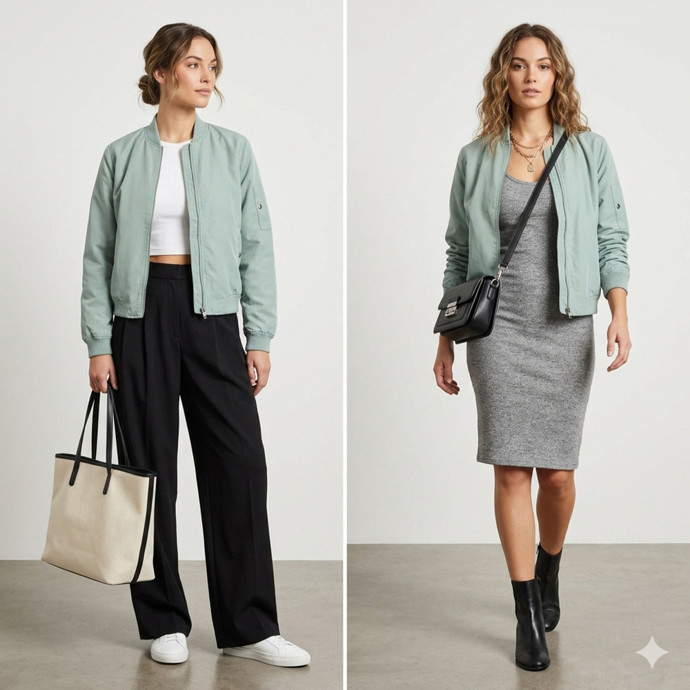 Vera Moda Sage Green Gorpcore Utility Flight Bomber jacket w/ Arm Pocket Sz-M